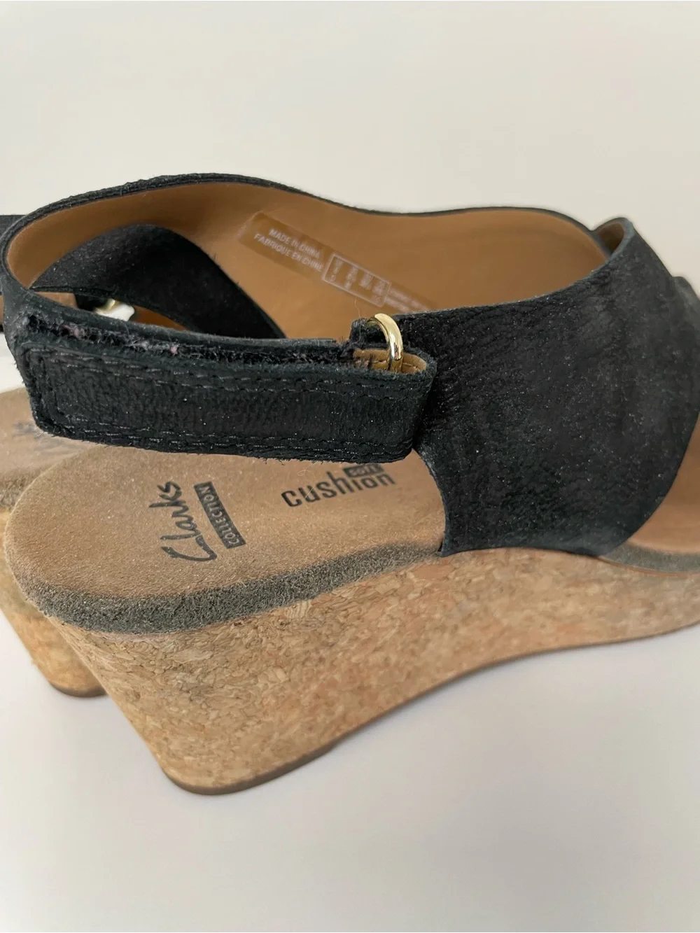 Clarks Black Suede Crisscross Slingback Wedges